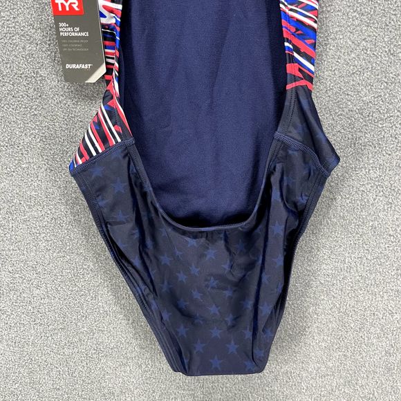 TYR Swimsuit Womens 30 Blue Red One Piece Cutout Fit Open Back - Picture 10 of 11